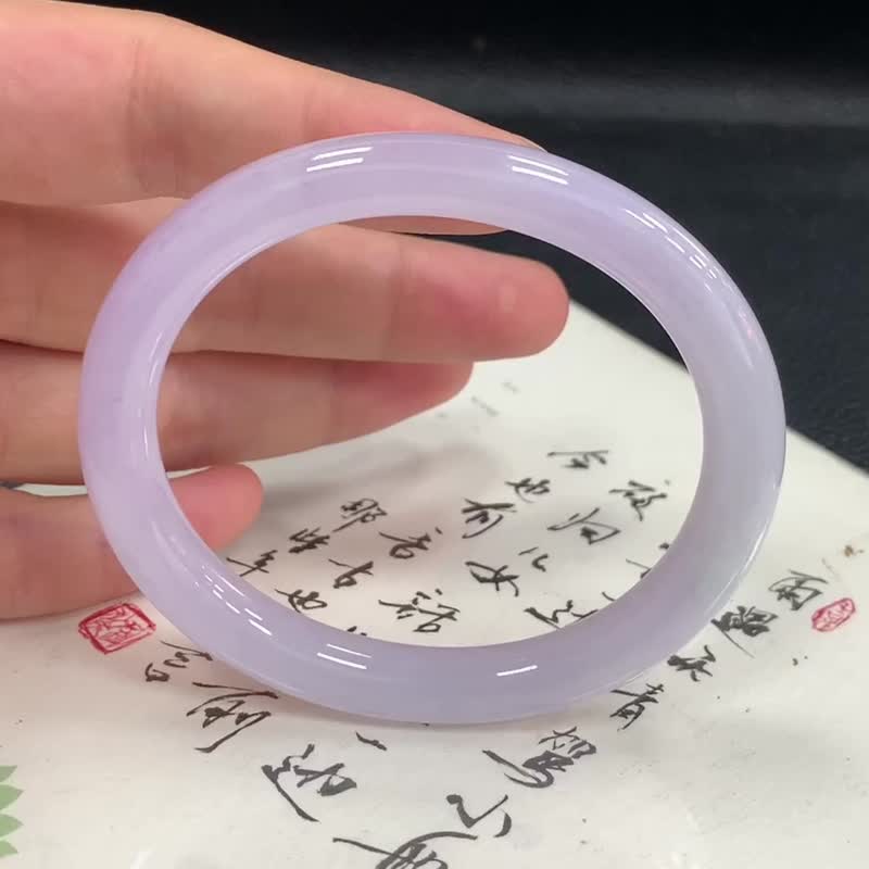 冰种翡翠天然翡翠玉镯 A玉手镯玉鈪 • 冰种粉紫翡翠贵妃镯 - 手链/手环 - 玉石 粉红色