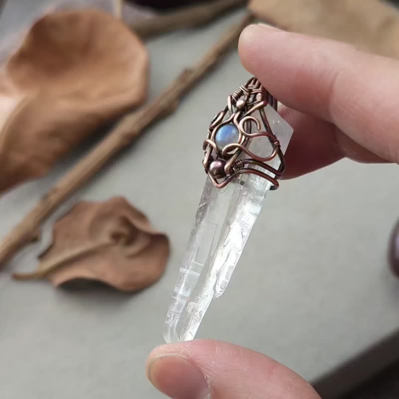 金属编织原矿水晶项链 白水晶 手作复古饰品 矿石项链 水晶矿石 - 项链 - 水晶 