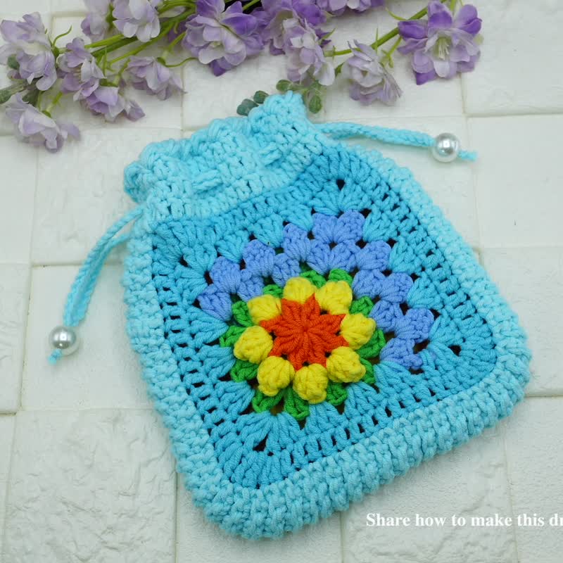 鈎织束口袋 - 束口袋双肩包 - 棉．麻 蓝色