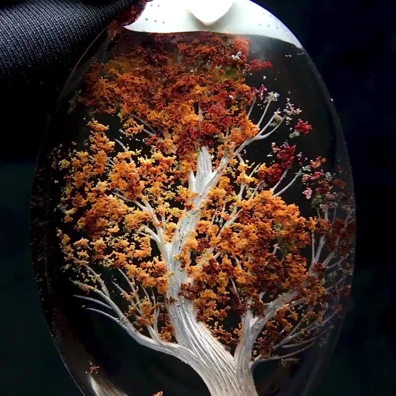 天然巴西彩幽灵内雕发财树吊坠  幽灵招财辟邪彩幽灵具有提神 - 摆饰 - 水晶 