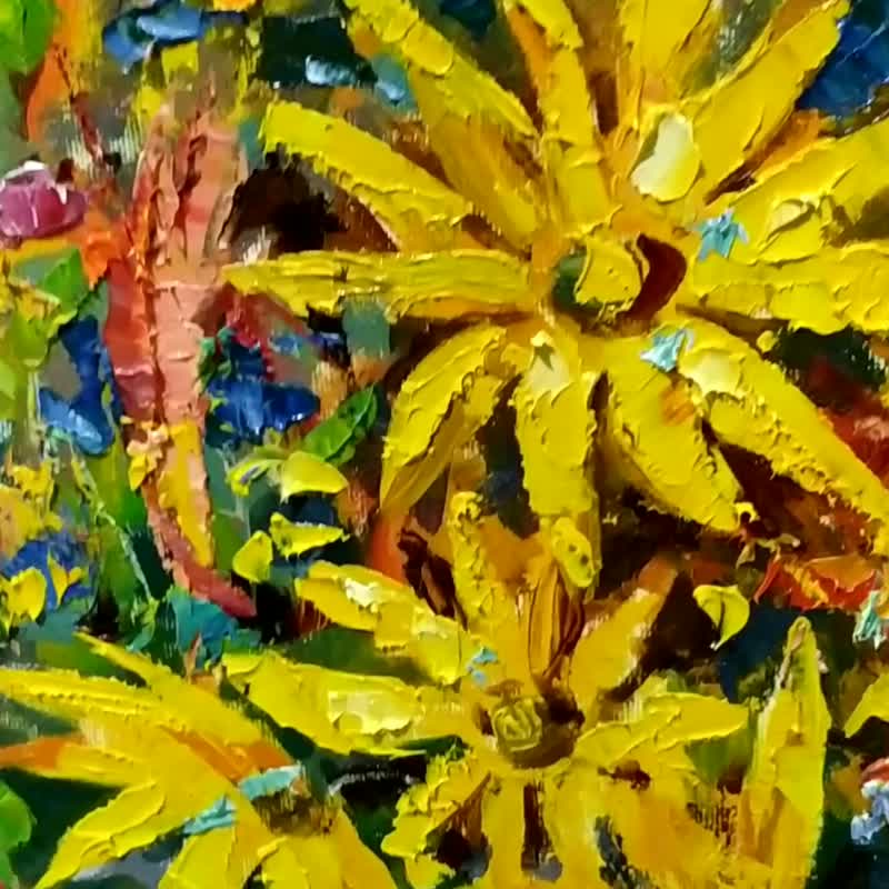 Bouquet Painting Flower Original Art Yellow Floral Artwork 油畫原作 Impressionism - 海报/装饰画/版画 - 其他材质 多色