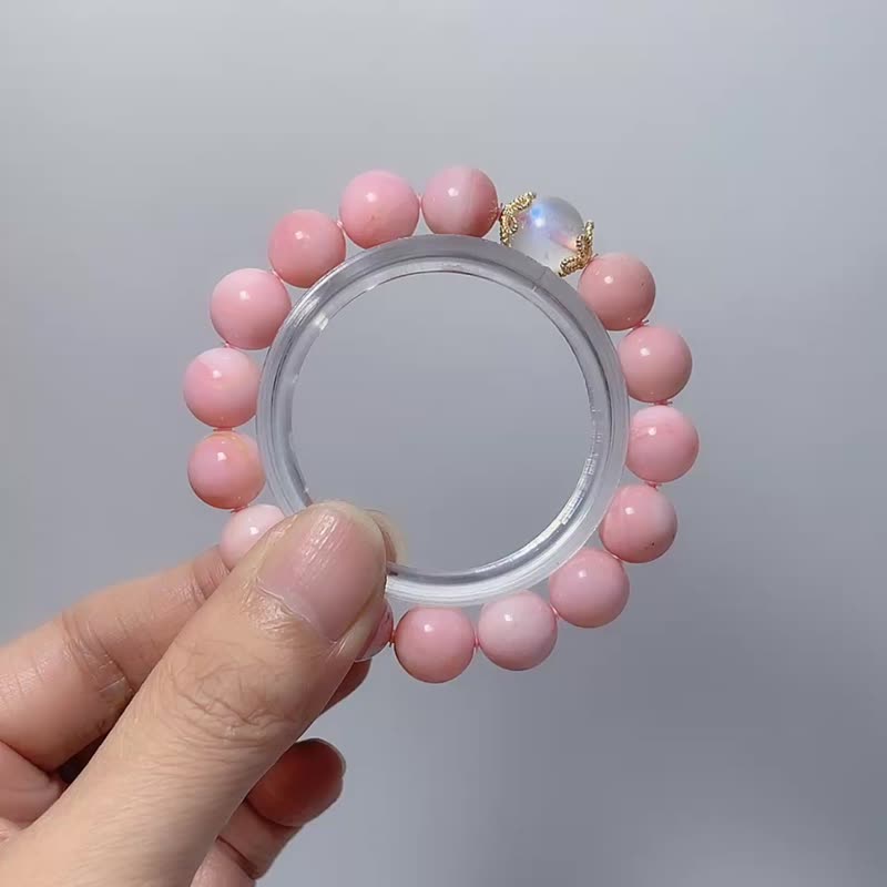 天然矿石 粉澳宝 11mm 蓝光月光石 925纯银 手链 - 手链/手环 - 宝石 粉红色