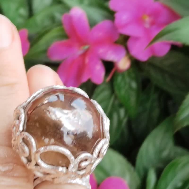 烟水晶球手工银戒 纯银戒指 ~ **球** ~Smoky Quartz Silver Ring - 戒指 - 纯银 
