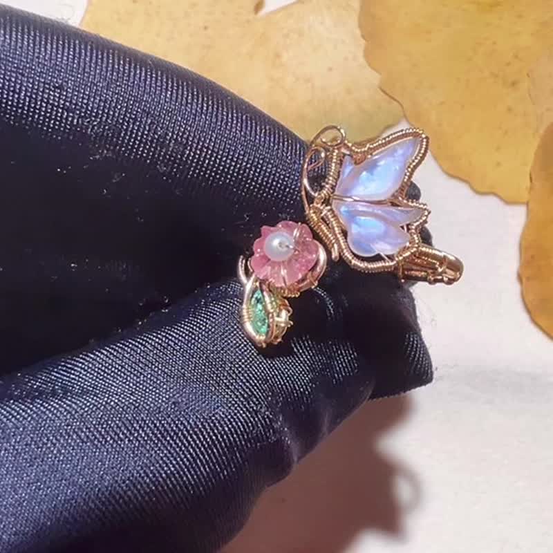 纯手工14K包金绕线蝴蝶宝石开口戒指 - 戒指 - 宝石 多色