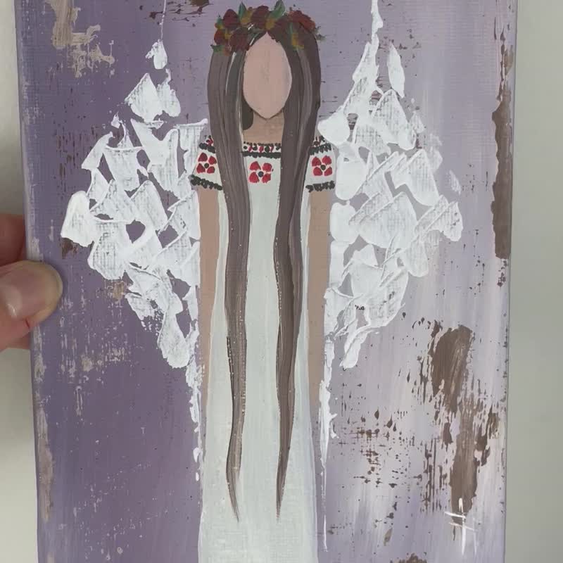 Angel painting Guardian Angel Small painting Gift for mom - 墙贴/壁贴 - 其他材质 银色