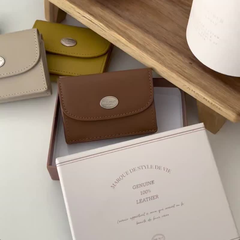 韩国 The Ally | Sally Mini Wallet 샐리 미니지갑 | 迷你零钱包 - 零钱包 - 真皮 咖啡色