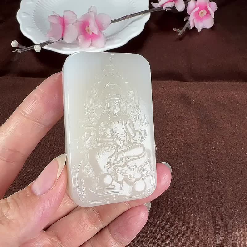 秒杀价 极品天然新疆和田玉藕粉色文殊菩萨吊坠玉质细腻温润 - 手链/手环 - 玉石 