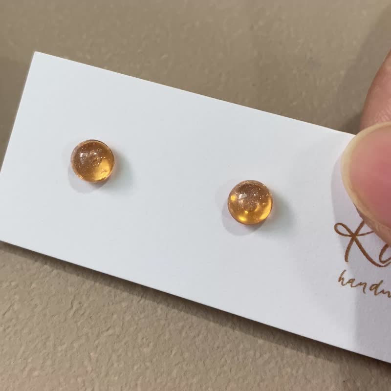 圆形透亮橘色光泽耳环 不锈钢耳针 led/uv胶饰品 - 耳环/耳夹 - 不锈钢 橘色