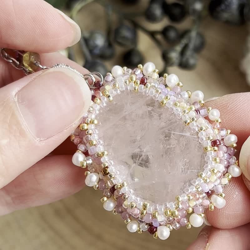 粉晶 淡水珍珠 简约百搭 串珠吊坠配 宝石绕制链 - 项链 - 水晶 粉红色