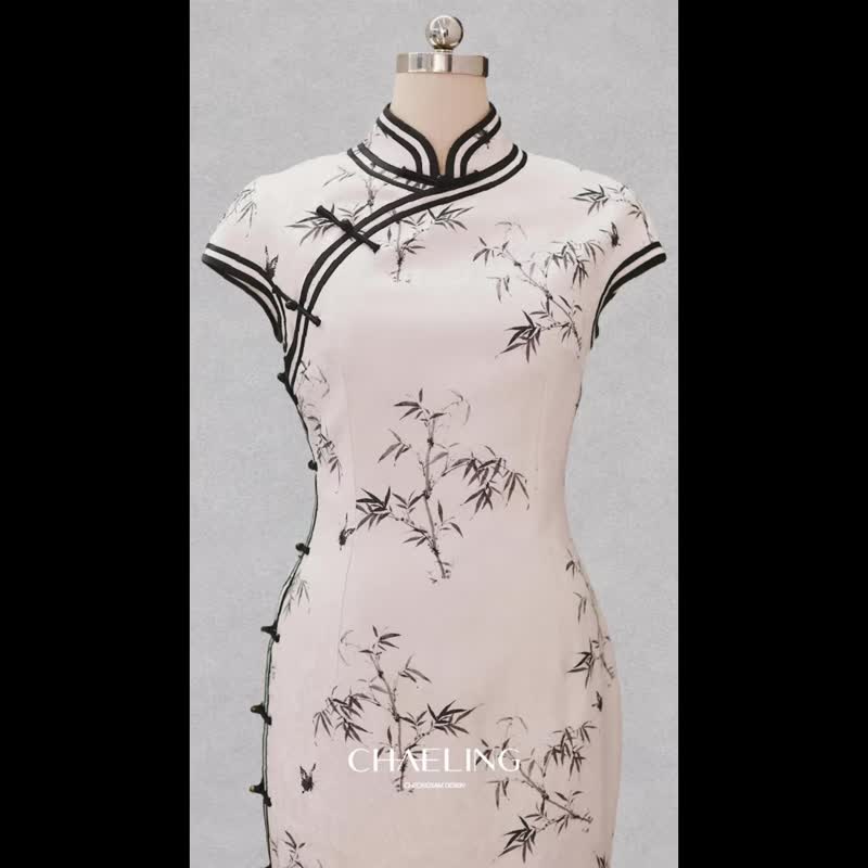 CHAELING 人丝提花纯手绘竹子黑白旗袍 定制款 - 旗袍 - 丝．绢 