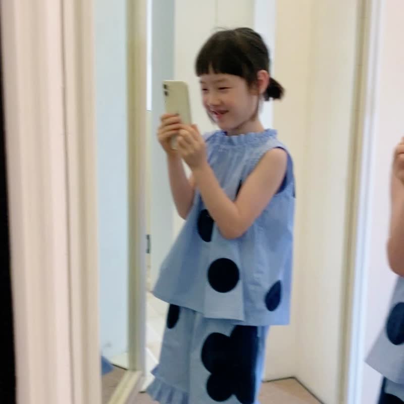蓝色小格子大圆圈气质背心 / 童装 - 童装上衣 - 棉 蓝色