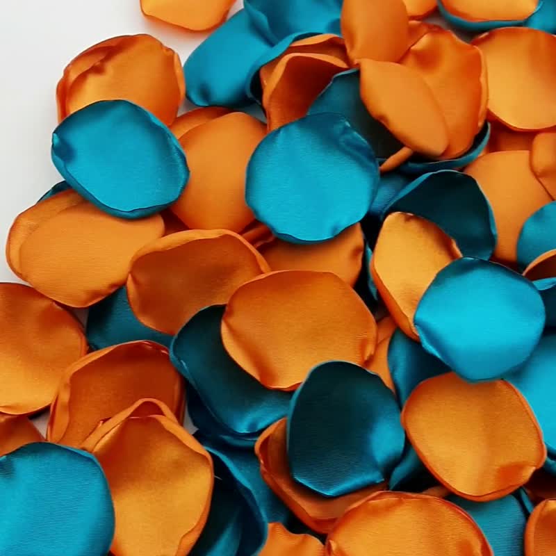 Teal wedding Burnt orange wedding decor Orange rose petals Dark teal fall decor - 干燥花/捧花 - 丝．绢 
