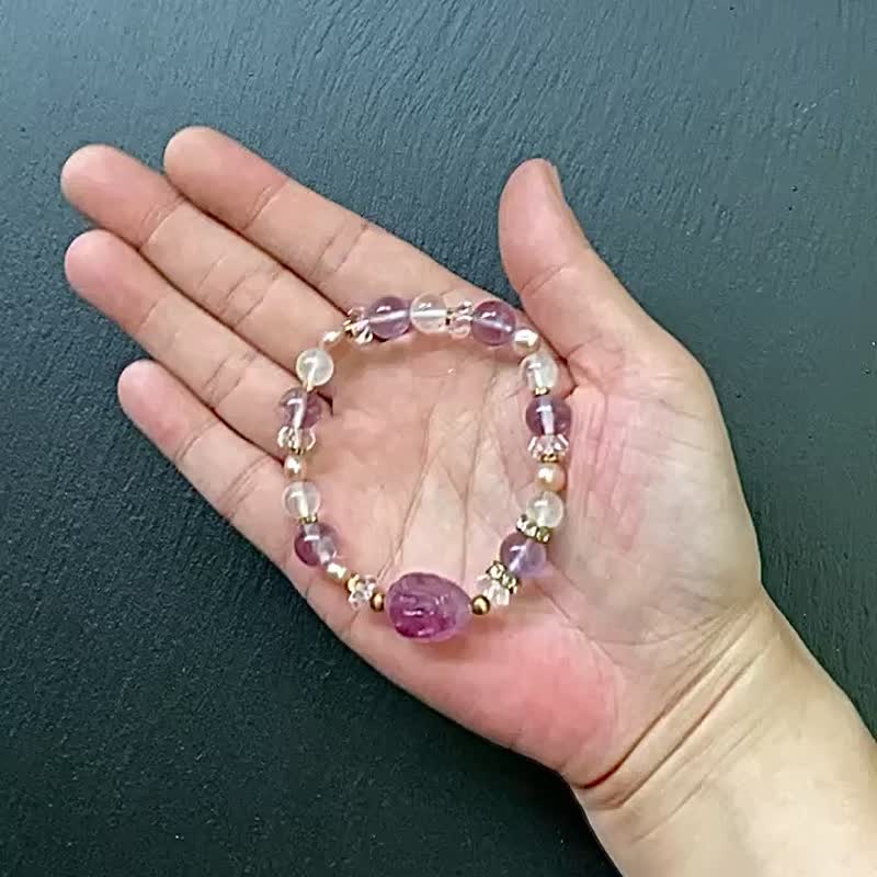 紫水晶x蓝针白水晶x淡水珍珠x渐层萤石龙龟黄铜手链 定制化礼物 - 手链/手环 - 水晶 多色