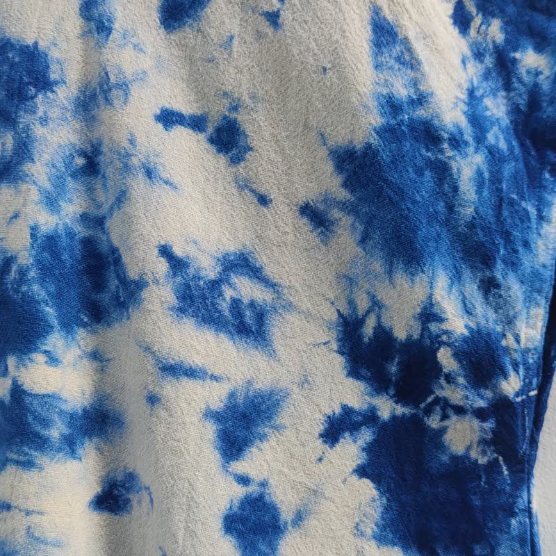 Mandarin Collar Half Tie Dye Top - 女装上衣 - 棉 蓝色