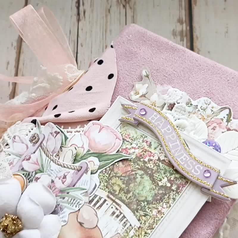 花园兔子垃圾日记本 手工制作 Farmlife 花朵 紫丁香笔记本 厚厚 - 笔记本/手帐 - 纸 粉红色