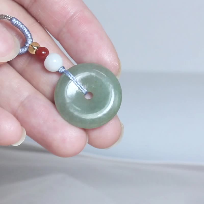 【平安扣】项链/天然翡翠玉坠/寓意平平安安/健康长寿吊坠 - 项链 - 玉石 绿色