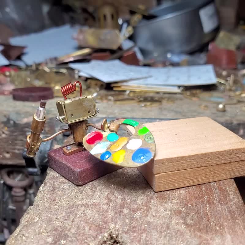 小画家机器人手作铜雕摆饰 微型画具场景 机械风艺术创作 - 摆饰 - 其他金属 