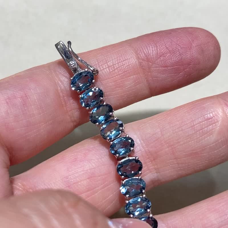 天然 伦敦蓝托帕石 手链 印度制 925纯银 手工制 - 手链/手环 - 半宝石 