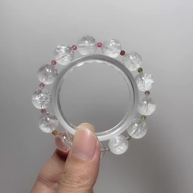 天然矿石 阿赛斯特莱 12mm 彩碧玺 手链 高频能量 净化 护身平安 - 手链/手环 - 宝石 透明