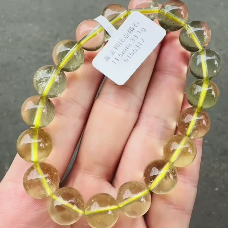 收藏透体玻璃透黄金利比亚陨石11.5mm33.1g财富引流器事业招财 - 手链/手环 - 半宝石 黄色