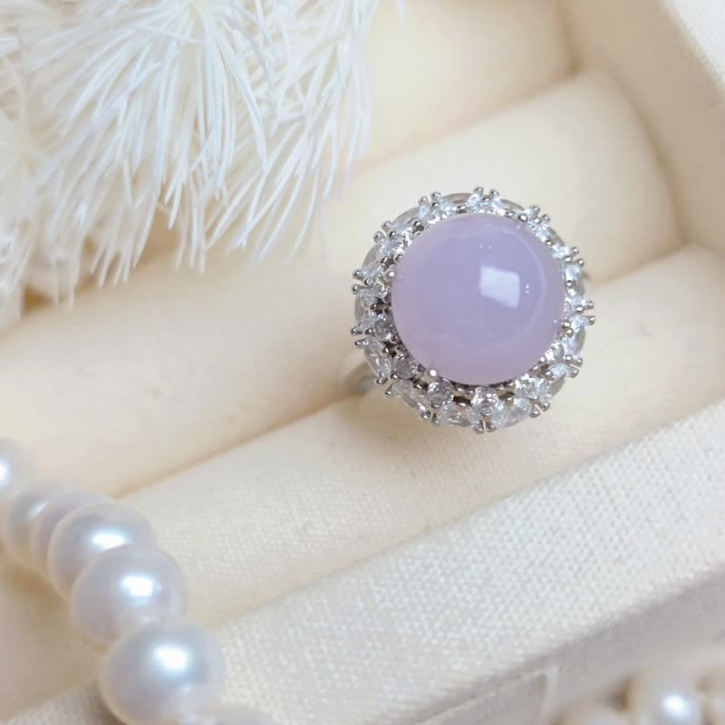 招财•贵人•桃花|冰红紫大蛋面|缅甸A货翡翠纯银豪镶戒指 - 戒指 - 玉石 