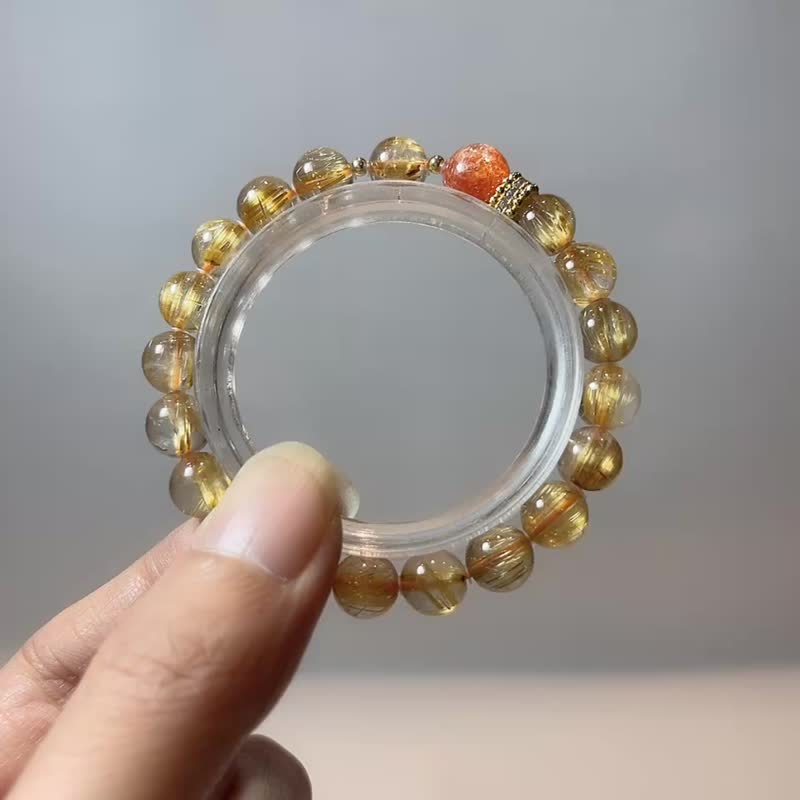 天然矿石 钛晶 8.5mm 金太阳 手链 - 手链/手环 - 宝石 金色