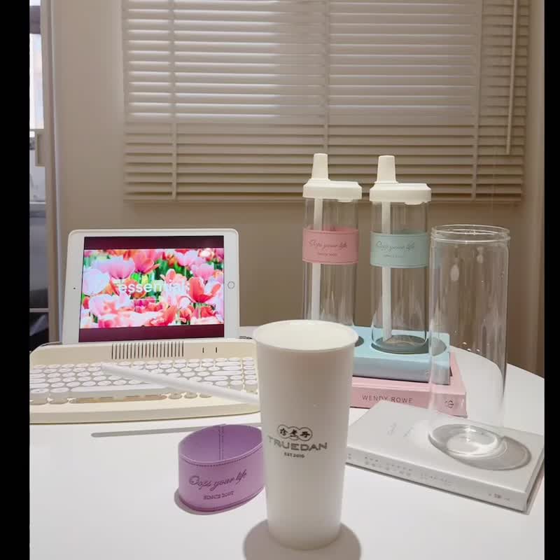 Oops your life 耐热玻璃珍珠奶茶吸管杯/随行杯/环保杯850ml - 玻璃杯 - 玻璃 粉红色