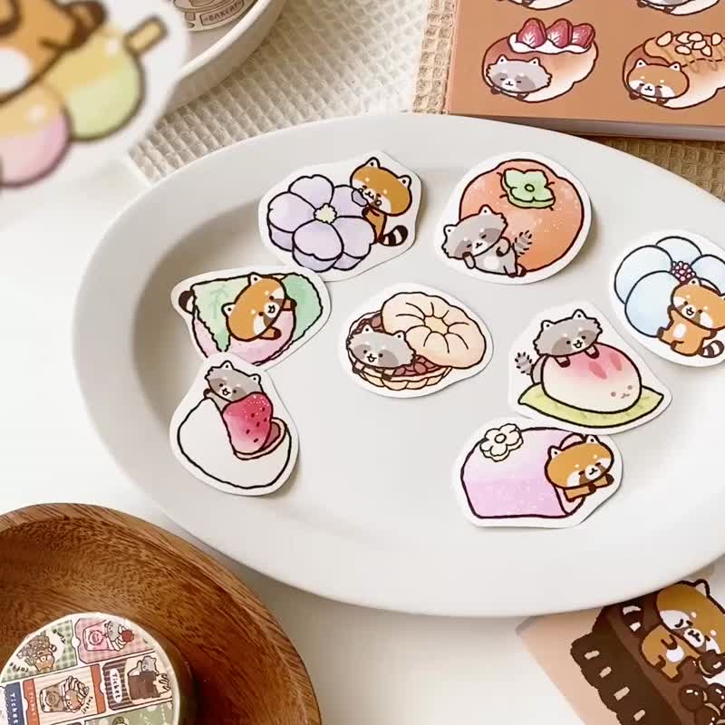 浣熊菓子屋和菓子贴纸包/手帐贴纸 - 贴纸 - 纸 多色