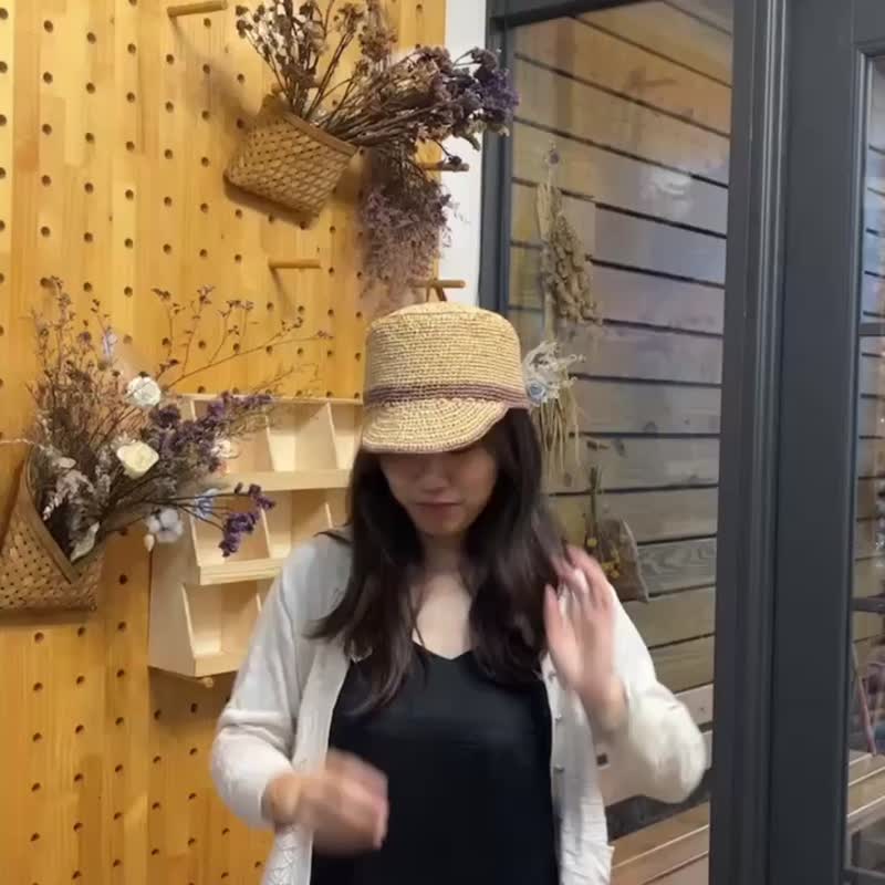 夹花系列。平顶军帽。日本纸签维。夏天手工草帽。麦色/草帽 - 帽子 - 纸 