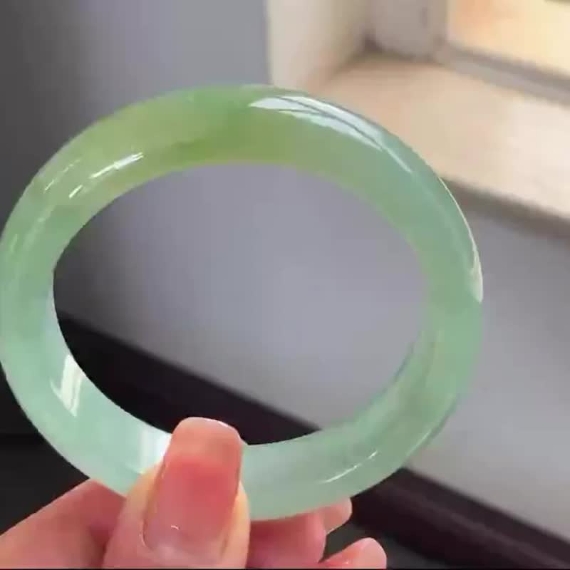 冰种翡翠天然翡翠玉镯A玉手镯 玉鈪 • 冰种青黄翡翠福镯 - 手链/手环 - 玉石 黄色