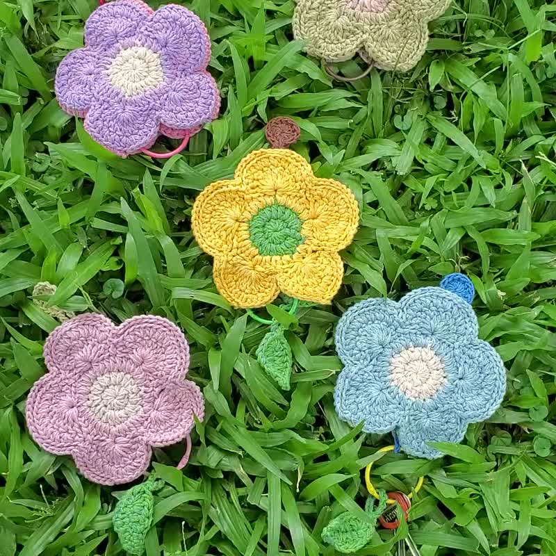 编织花朵钥匙包－蓝雪 - 钥匙链/钥匙包 - 棉 蓝色