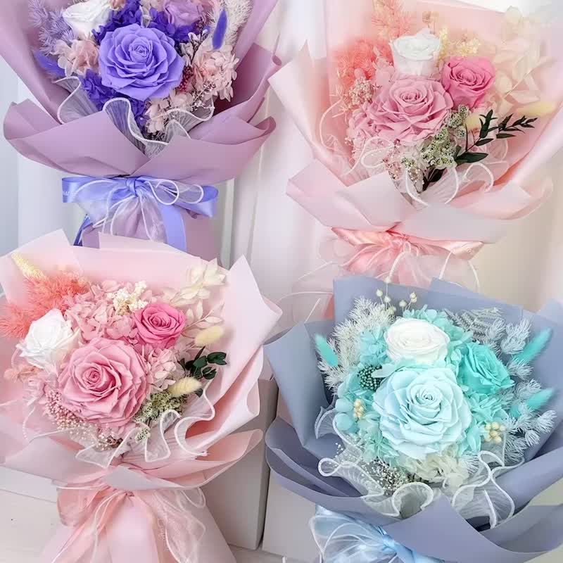 情人节花束 七夕花 永生花花束 礼盒装- 4色可选 - 干燥花/捧花 - 植物．花 粉红色