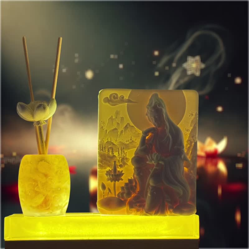 净念开运水晶扩香灯座 黄水晶 观音佛艺(一)  赠蛇年招财复方精油 - 灯具/灯饰 - 树脂 黄色