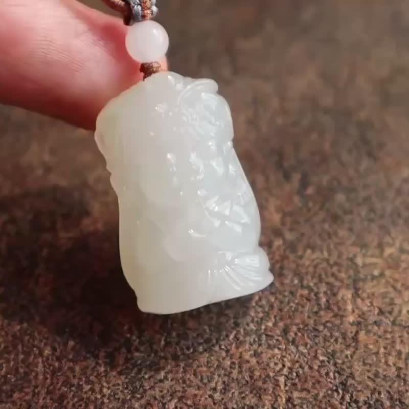 天然和田玉冰底羊脂玉扎基拉姆女财神吊坠招财保平安母亲节礼物 - 项链 - 玉石 