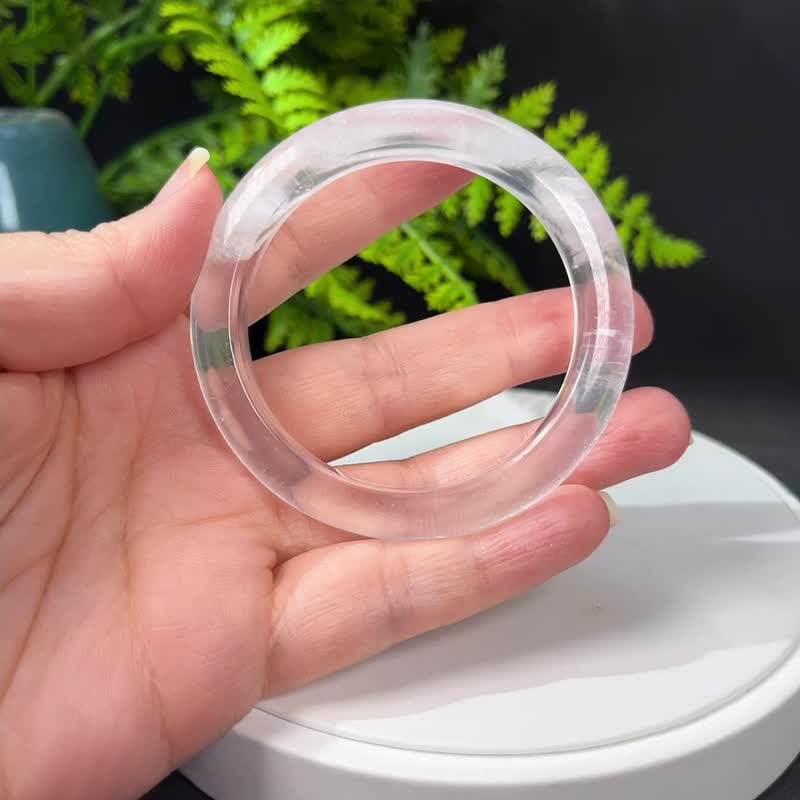 冰透白水晶手镯 54MM 星光闪片白色水晶手环 精神平和 半山半水 - 手链/手环 - 水晶 白色