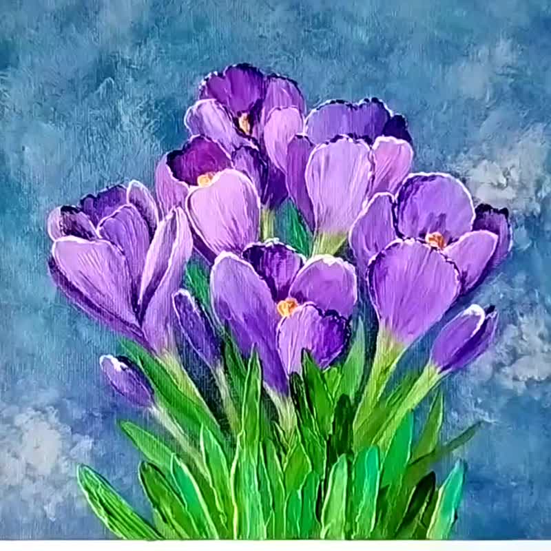 Crocuses Painting Purple Flowers Bouquet Painting Wall Decoration Artwork 畫 壓克力畫 - 墙贴/壁贴 - 压克力 多色