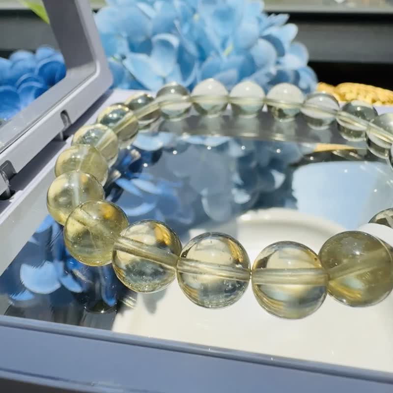 精品稀有利比亚黑金蓝针陨石 9.5-9.8mm22.48g 财富引流器事业招财 - 手链/手环 - 半宝石 黄色