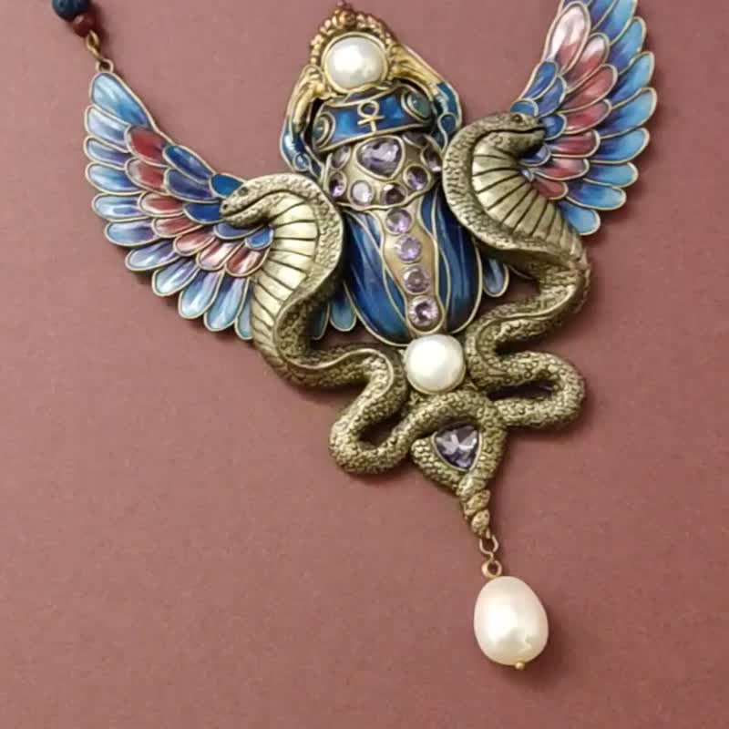 Scarab Jewelry, Scarab Pendant, Scarab Necklace, Fantasy Jewelry,Egyptian Scarab - 项链 - 粘土 蓝色
