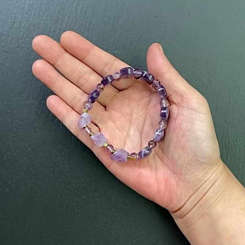 梦幻紫水晶  原矿梦幻紫晶骨干 紫幽灵 增智慧 激发创意 黄铜手链 - 手链/手环 - 水晶 多色
