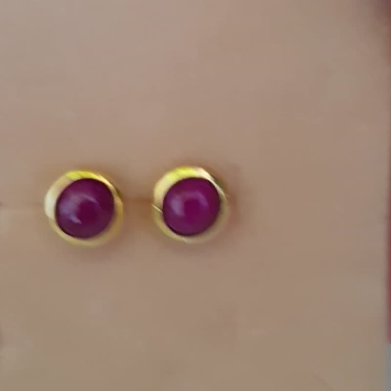 银质红宝石耳环 - 耳环/耳夹 - 宝石 粉红色