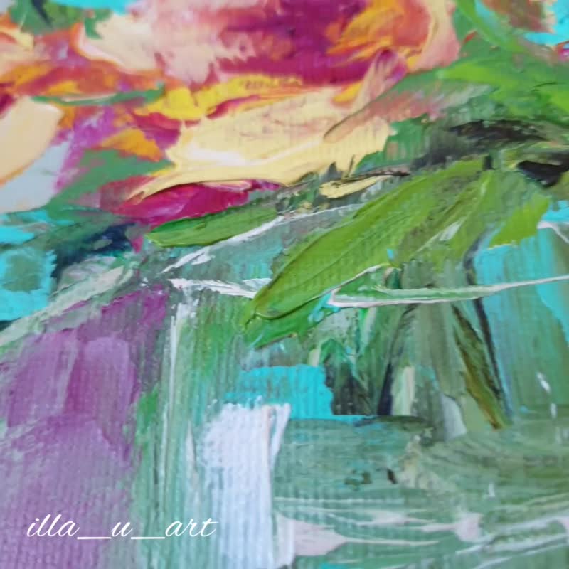 Floral Painting Bouquet Original Art Tulips Wall Art Flower Small Oil Painting - 海报/装饰画/版画 - 其他材质 多色