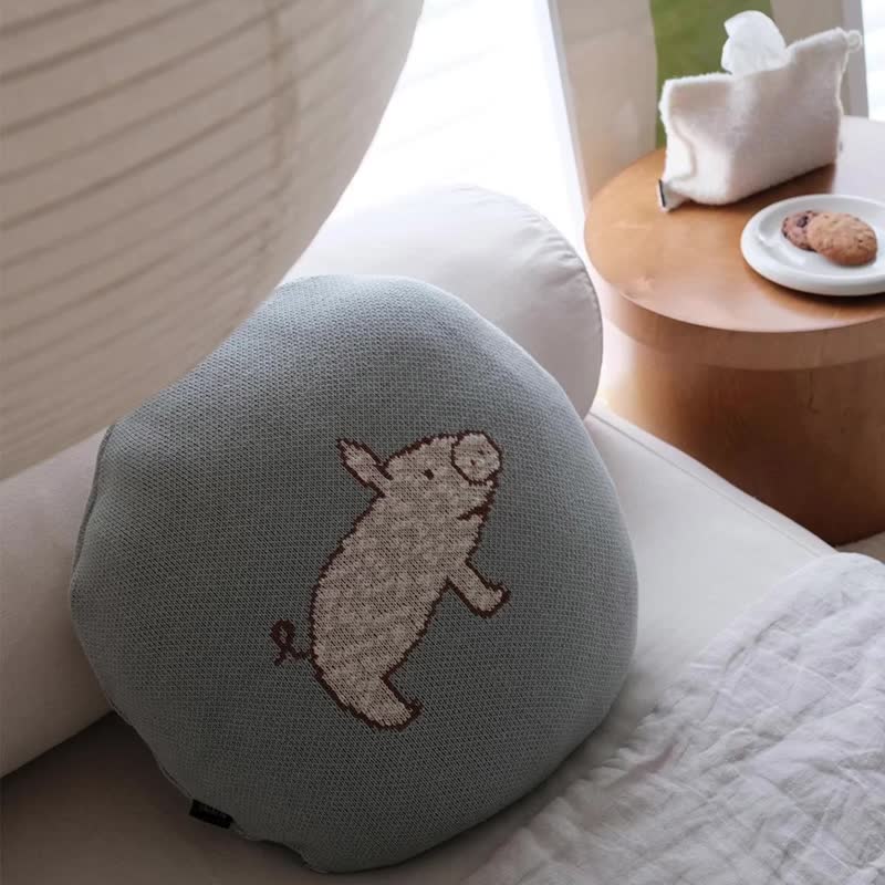 小猪圆垫 全棉提花针织靠枕 沙发靠垫儿童房装饰枕抱枕 - 枕头/抱枕 - 棉．麻 