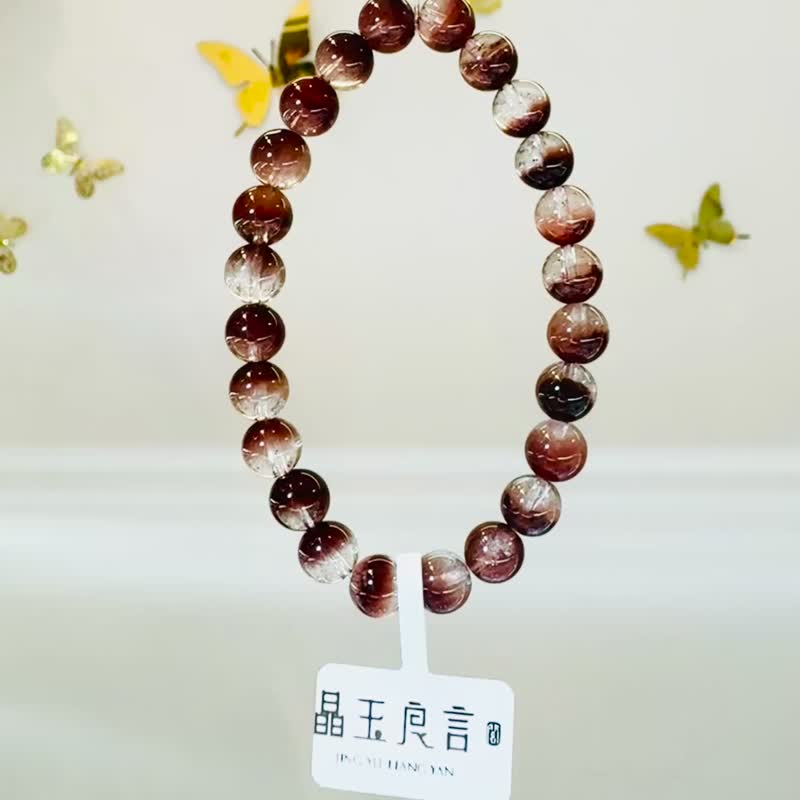 天然巧克力紫调半盆红兔毛7.5mm14.88g调和气血内分泌失调情绪 - 手链/手环 - 水晶 红色