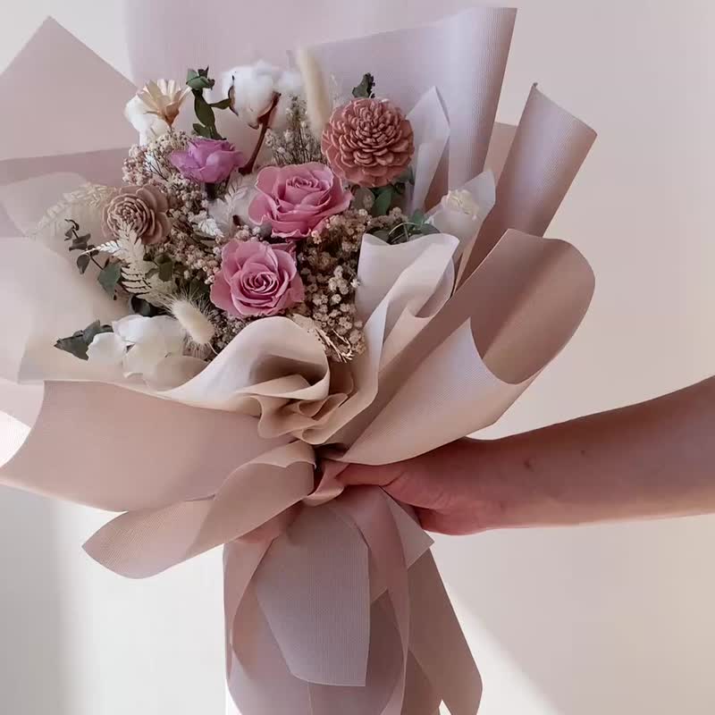 西雅图奶茶干燥永生花束 告白花束 生日礼物 求婚捧花 情人节礼物 - 干燥花/捧花 - 植物．花 多色
