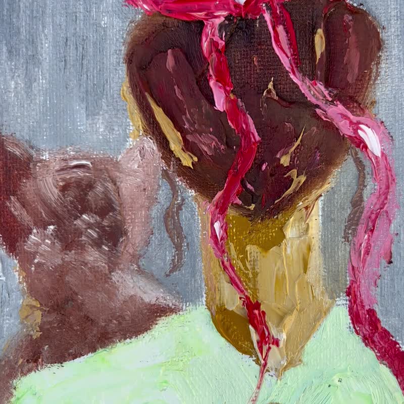 猫画红发女孩肖像原创艺术品 3D 油画艺术 5x7 画布墙 - 墙贴/壁贴 - 其他材质 多色