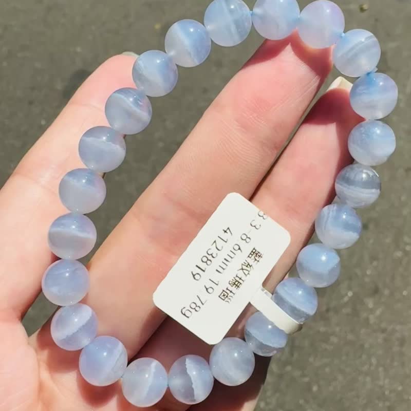 天然仙女色蓝纹玛瑙蕾丝云朵8.3-8.6mm19.78g安抚焦虑情绪沟通顺 - 手链/手环 - 水晶 蓝色