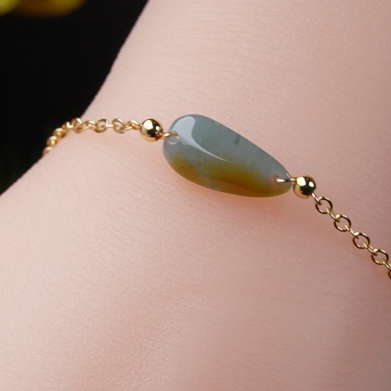 冰绿飘黄翡翠随形手链 14K包金 | 天然A货翡翠 | 送礼 - 手链/手环 - 玉石 多色