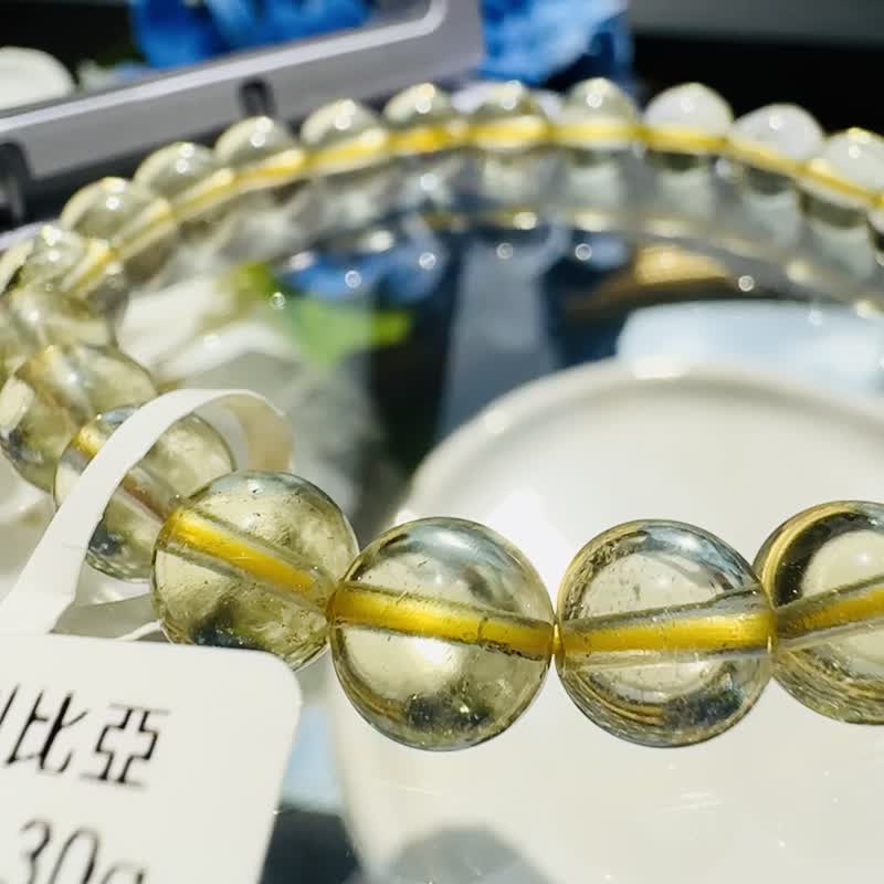 收藏透体玻璃透黄金利比亚陨石 8mm14.30g 财富引流器事业招财 - 手链/手环 - 半宝石 黄色