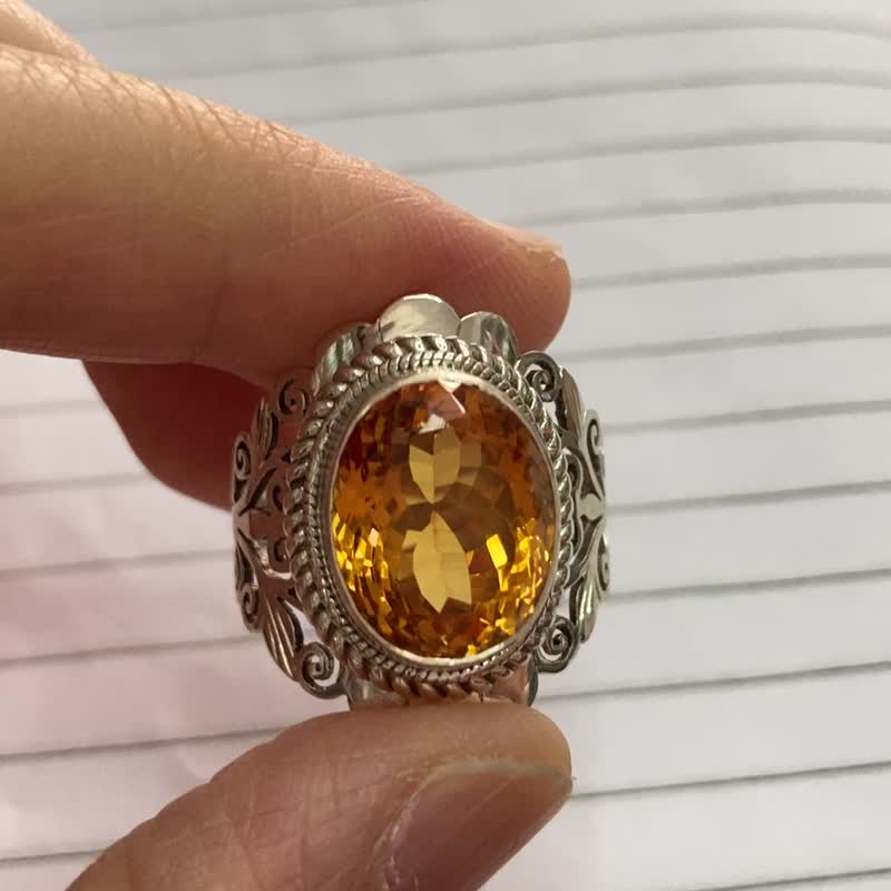 天然 黄水晶 戒指 尼泊尔 手工制 925 纯银 - 戒指 - 水晶 黄色