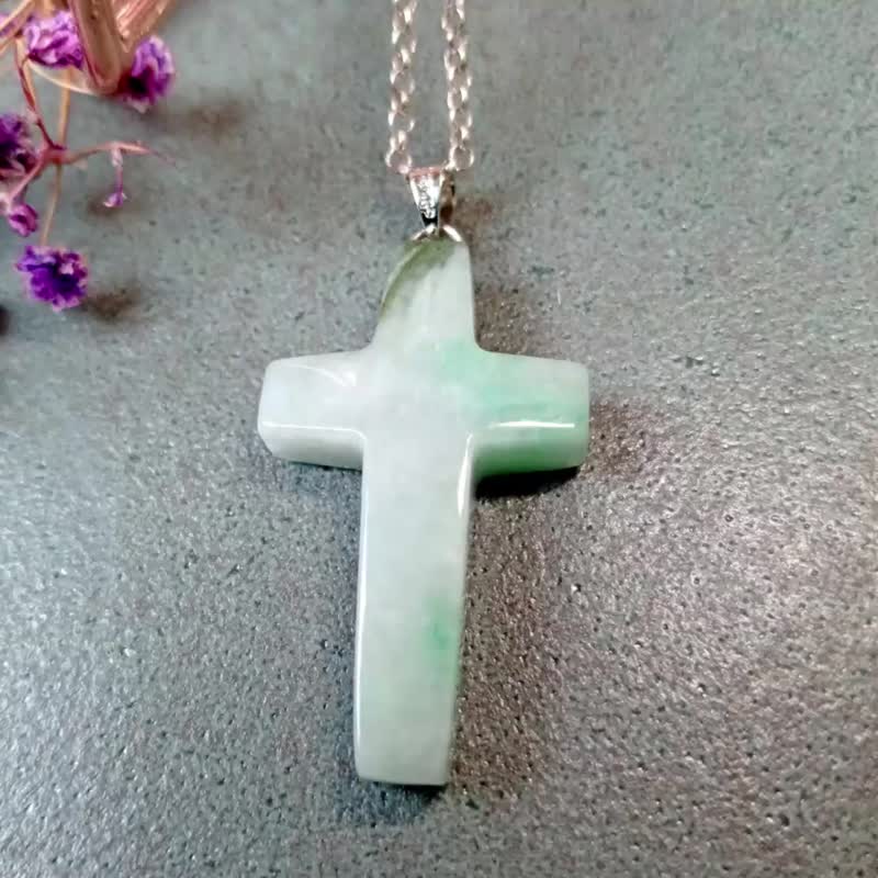 玉坠 造型玉坠-十字造型 花青种缅甸玉 - 项链 - 玉石 绿色